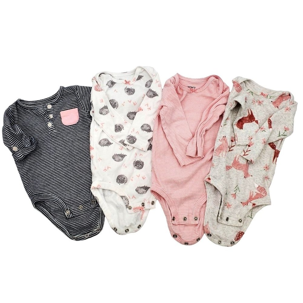CARTER'S Baby Girl 6M Bodysuit Long-sleeve Onesie Bundle Fox Hedgehog